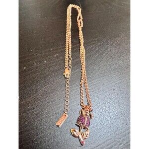 585 14K RG Stamped Vintage Pave Purple Ruby Rose Pendant 19” Necklace Chain